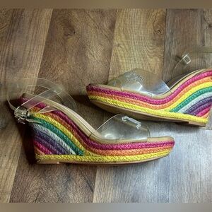 Juicy Couture Cristela wedge shoe with rainbow colored espadrille platform 8.5